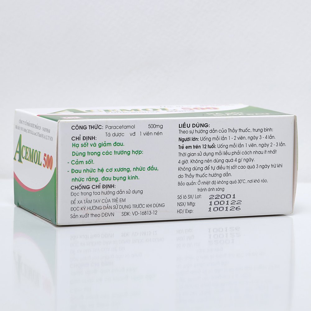 Acemol 500mg (Hộp 10 vỉ x 10 viên)